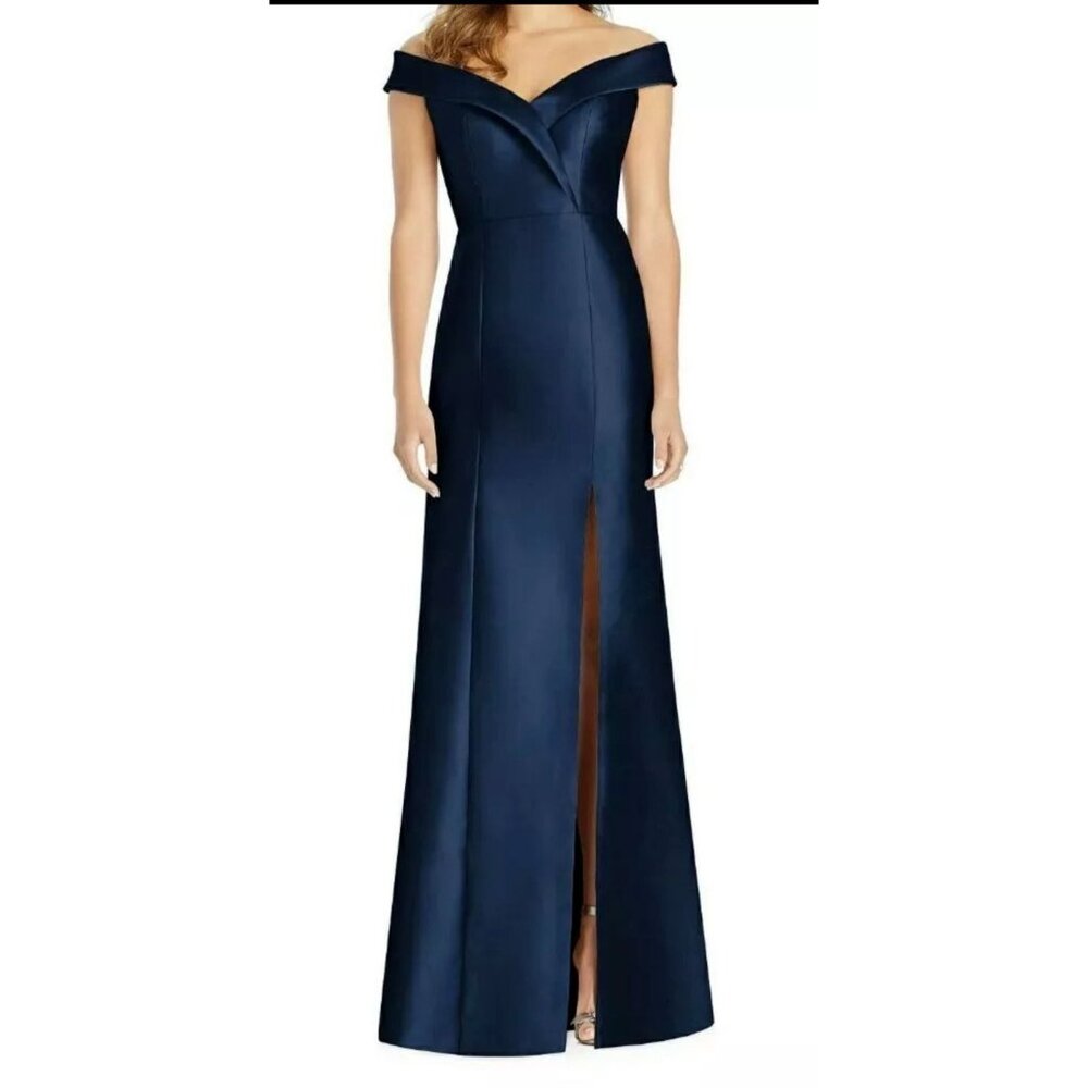 Alfred Sung Midnight Blue Taffeta Sleeveless Formal Evening Dress 18 Gown D793